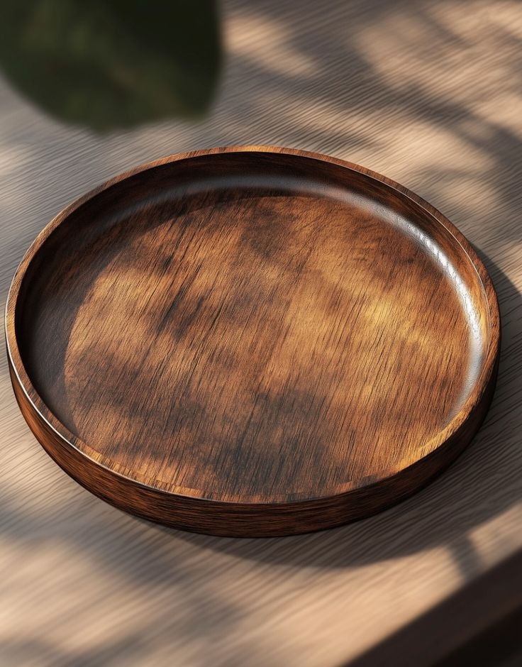 Round Dark Wood Serving Platter Tray AH-201 Moradabad